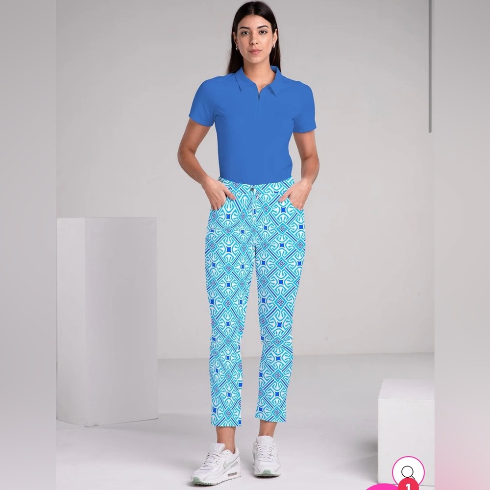 Rezobay Pants Womens Size 12 NUETELLA  Straight jean Zip Geometric Print Blue